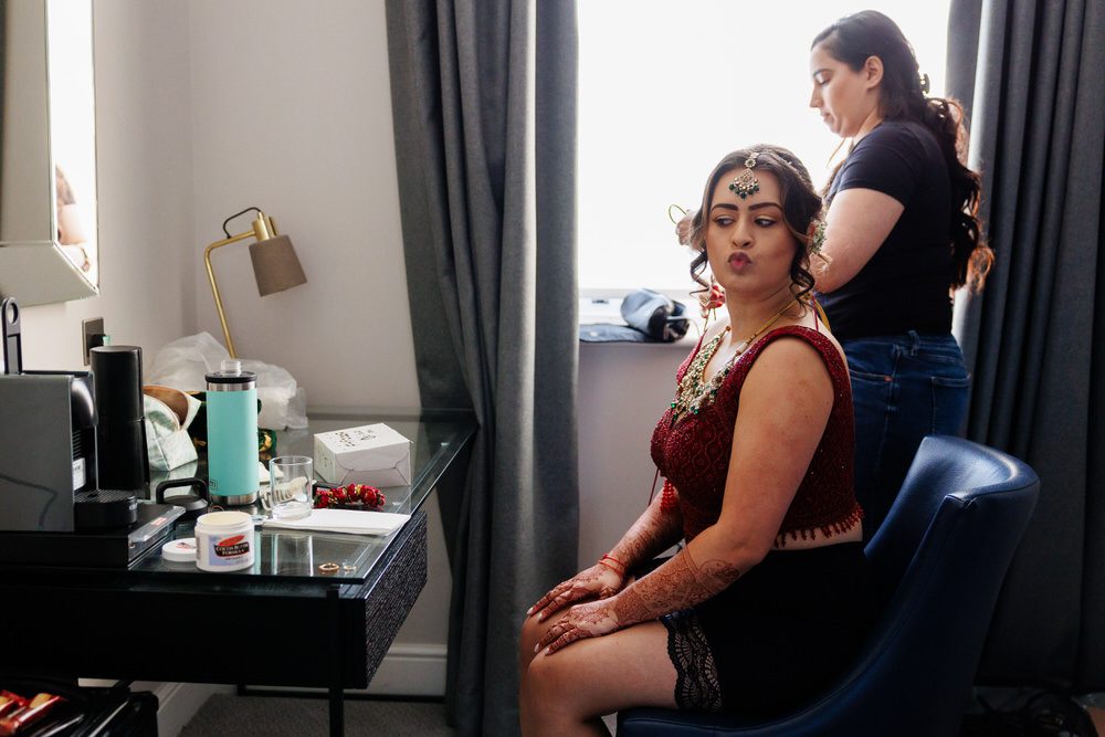 Bride getting ready for Hindu wedding