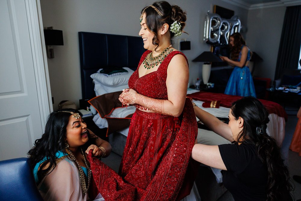 Bride getting ready for Hindu wedding