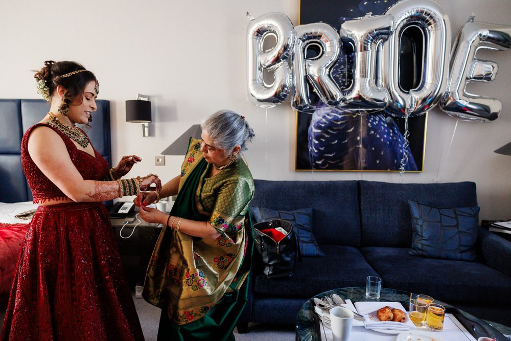 Bride getting ready for Hindu wedding