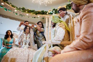Hindu wedding garlanding ceremony