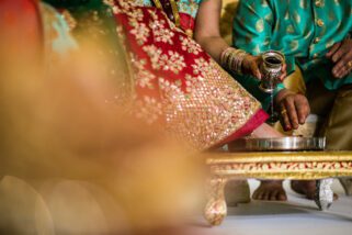 Feet washing ceremony during hindu wedding