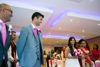 Bride and groom seeing each other during civil