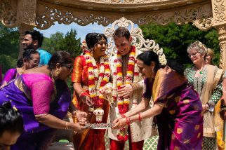 Aarti ceremony during Hindu wedding