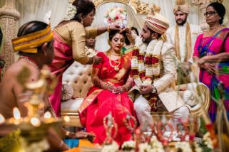 Sindoor ceremony during south indian wedding ceremony