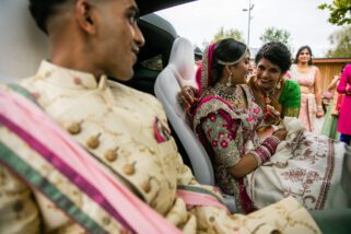 Bride saying bye to mum